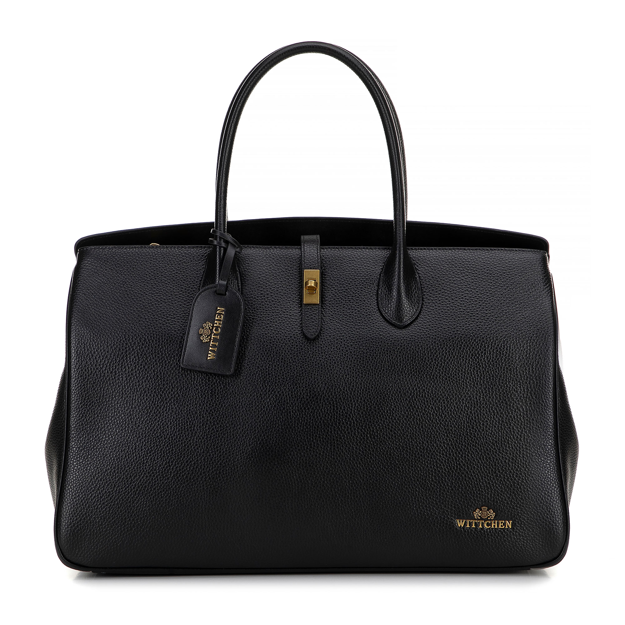 Veľký kabelka z prírodnej kože s brmbolcom čierny