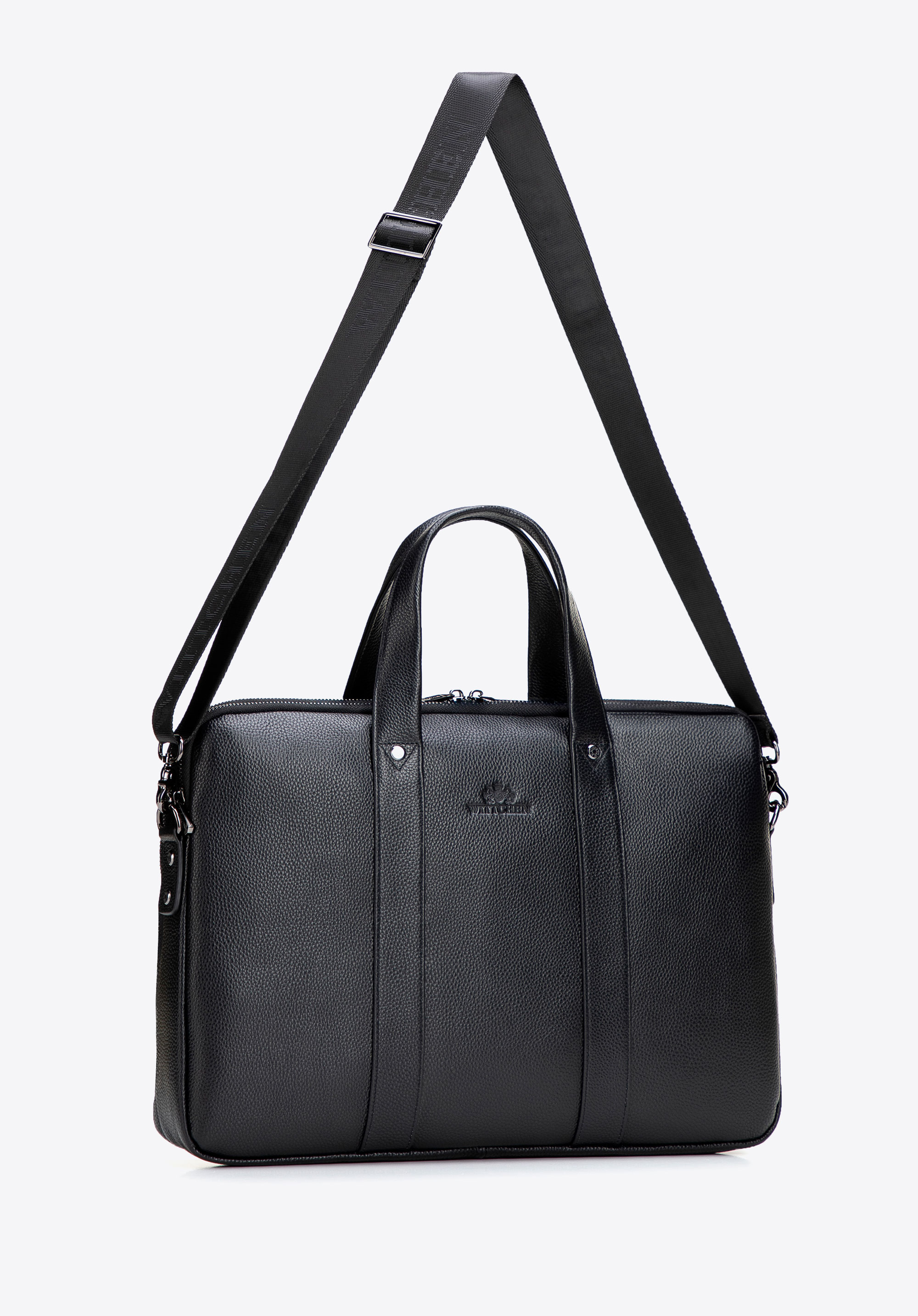 Dwukomorowa torba na laptopa 15,6” ze skóry naturalnej, czarny, 29-3U-301-1, Zdjęcie 1