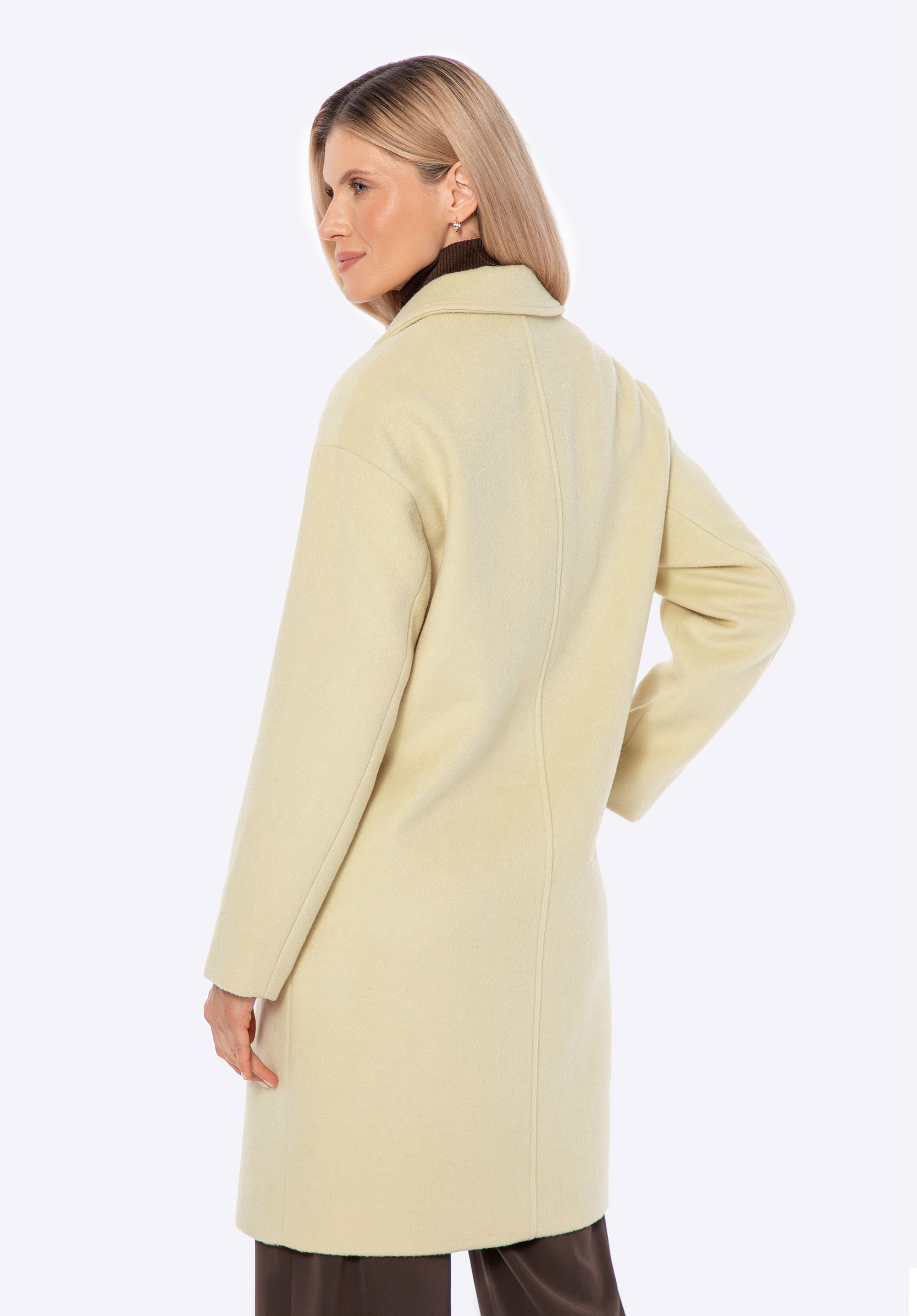 Dwurzędowy płaszcz damski z wełny, żółty, 101-9W-504-Y-2XL, Zdjęcie 1