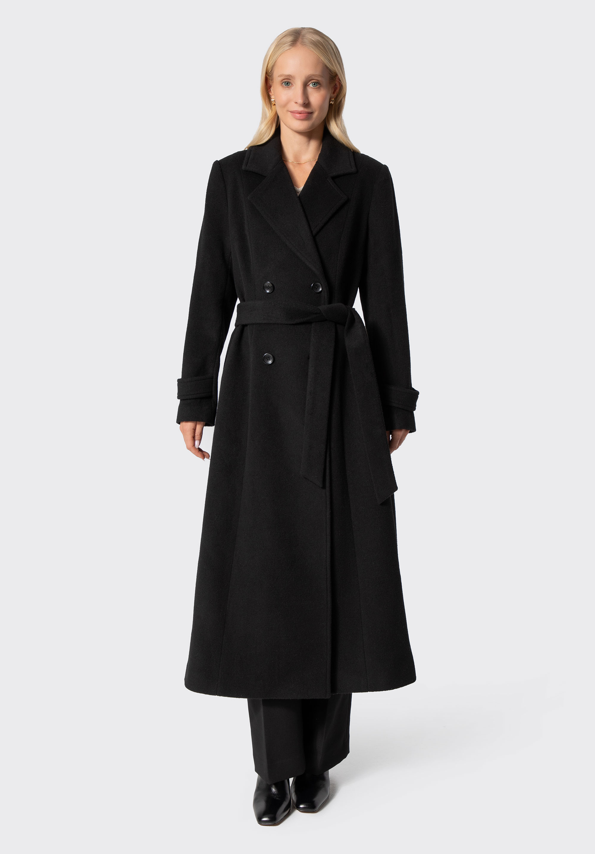 Women's double-breasted wool and cashmere coat, black, 103-9W-701-1-2XL, Photo 1