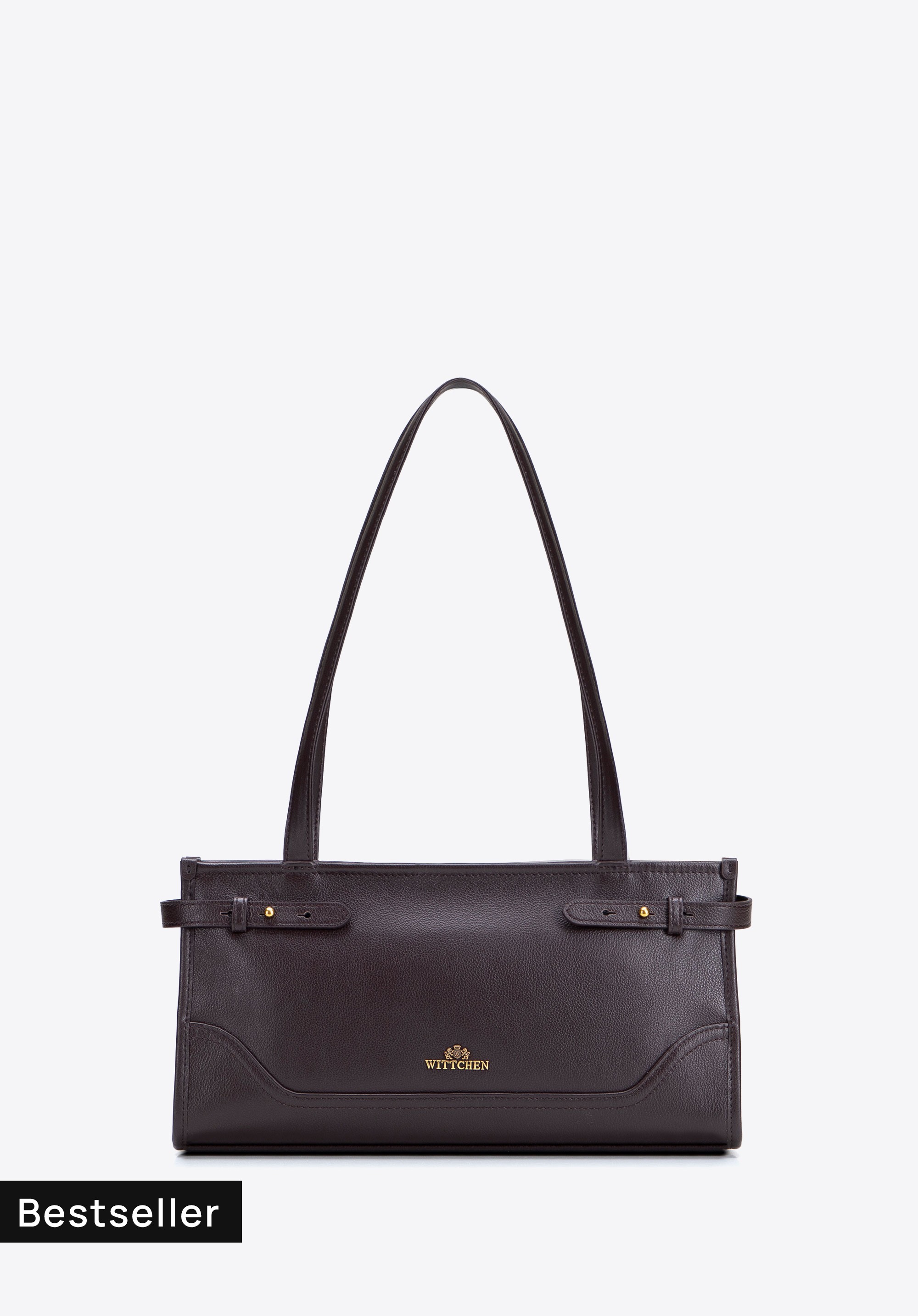 Elegancka bagietka damska ze skóry naturalnej, ciemny brąz, 103-4E-610-4, Zdjęcie 1