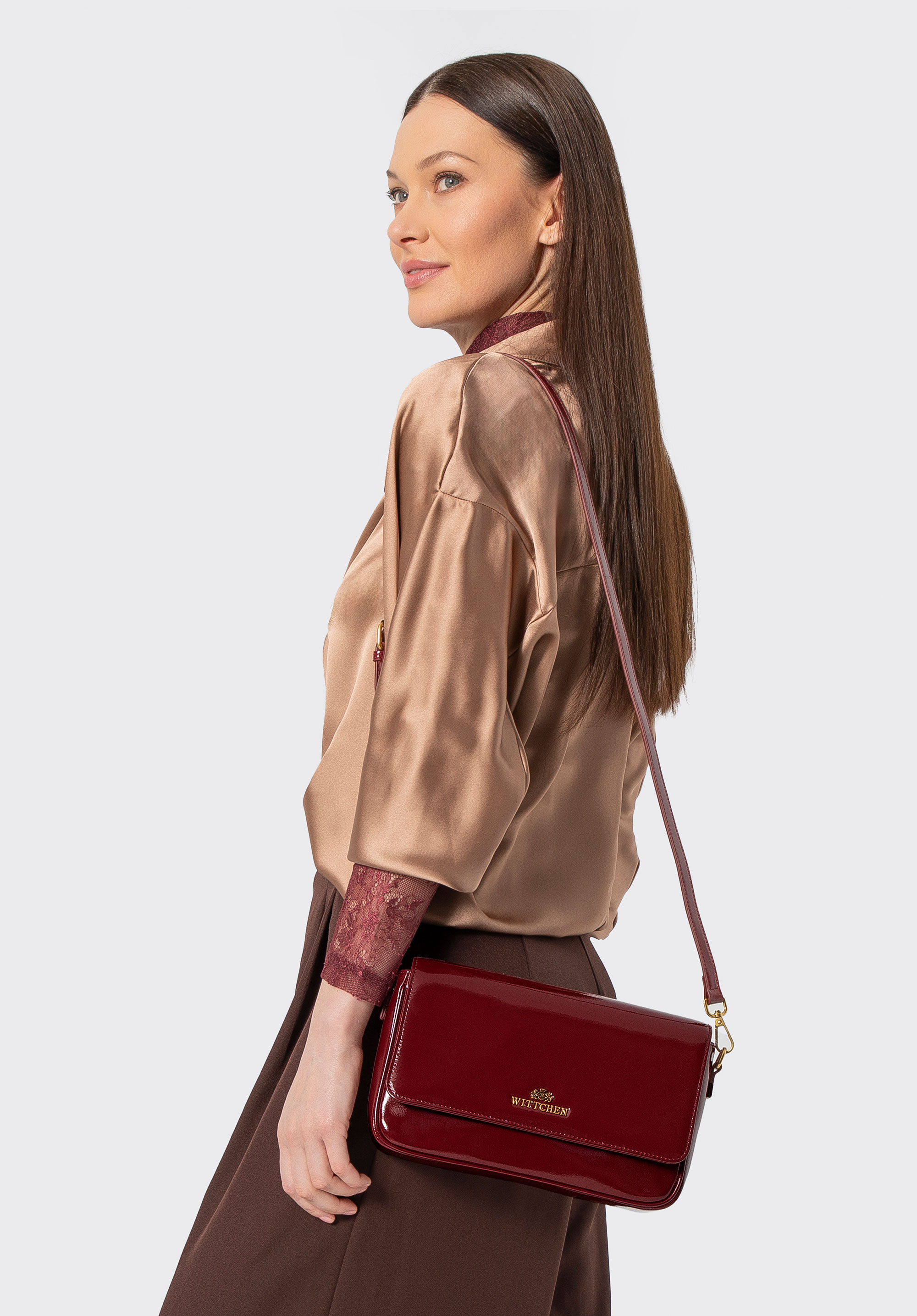 Women's elegant patent leather handbag, burgundy, 102-4E-200-3, Photo 1