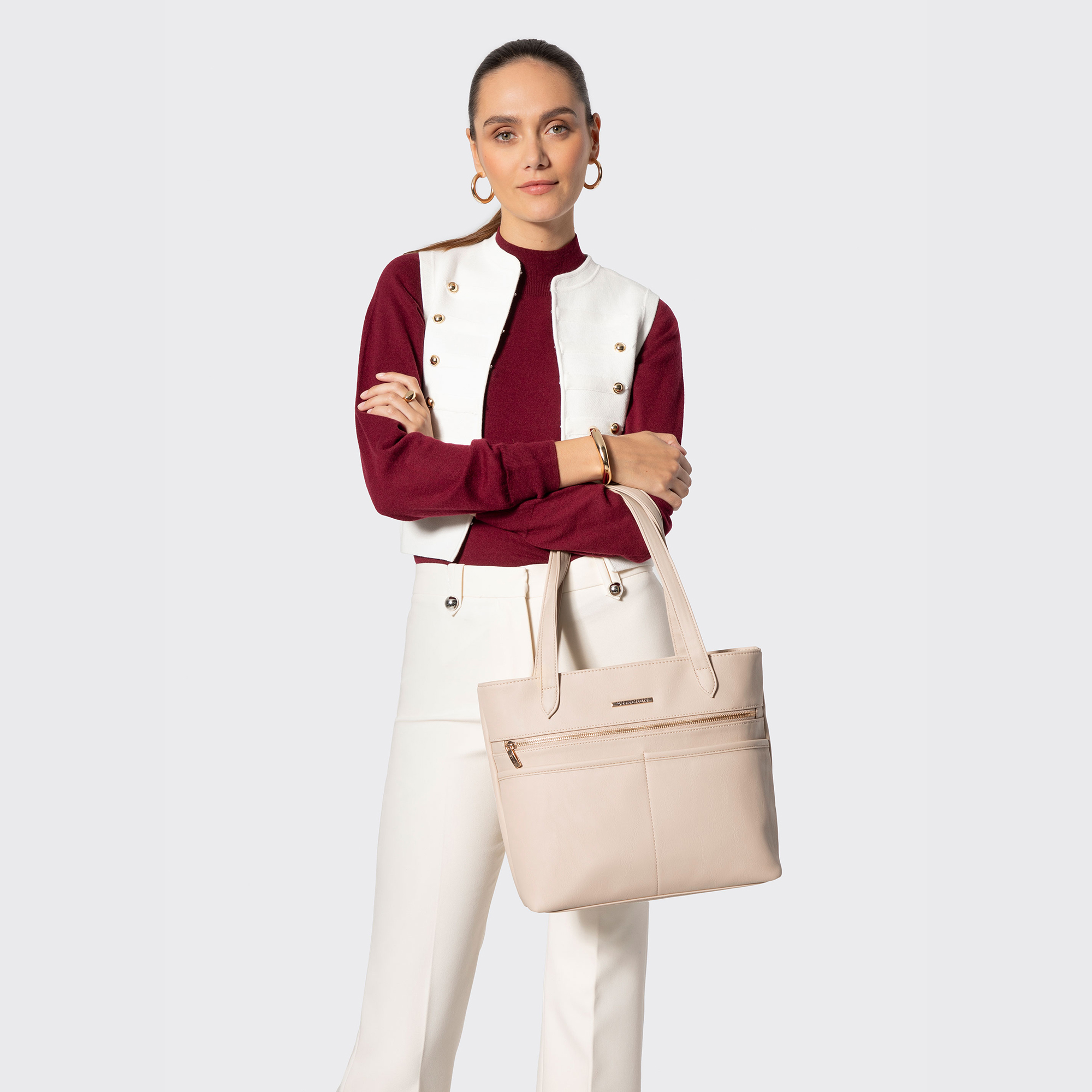 Dámska shopper kabelka z ekologickej kože krémová 102-4Y-012-0, Vyberte variant krémová