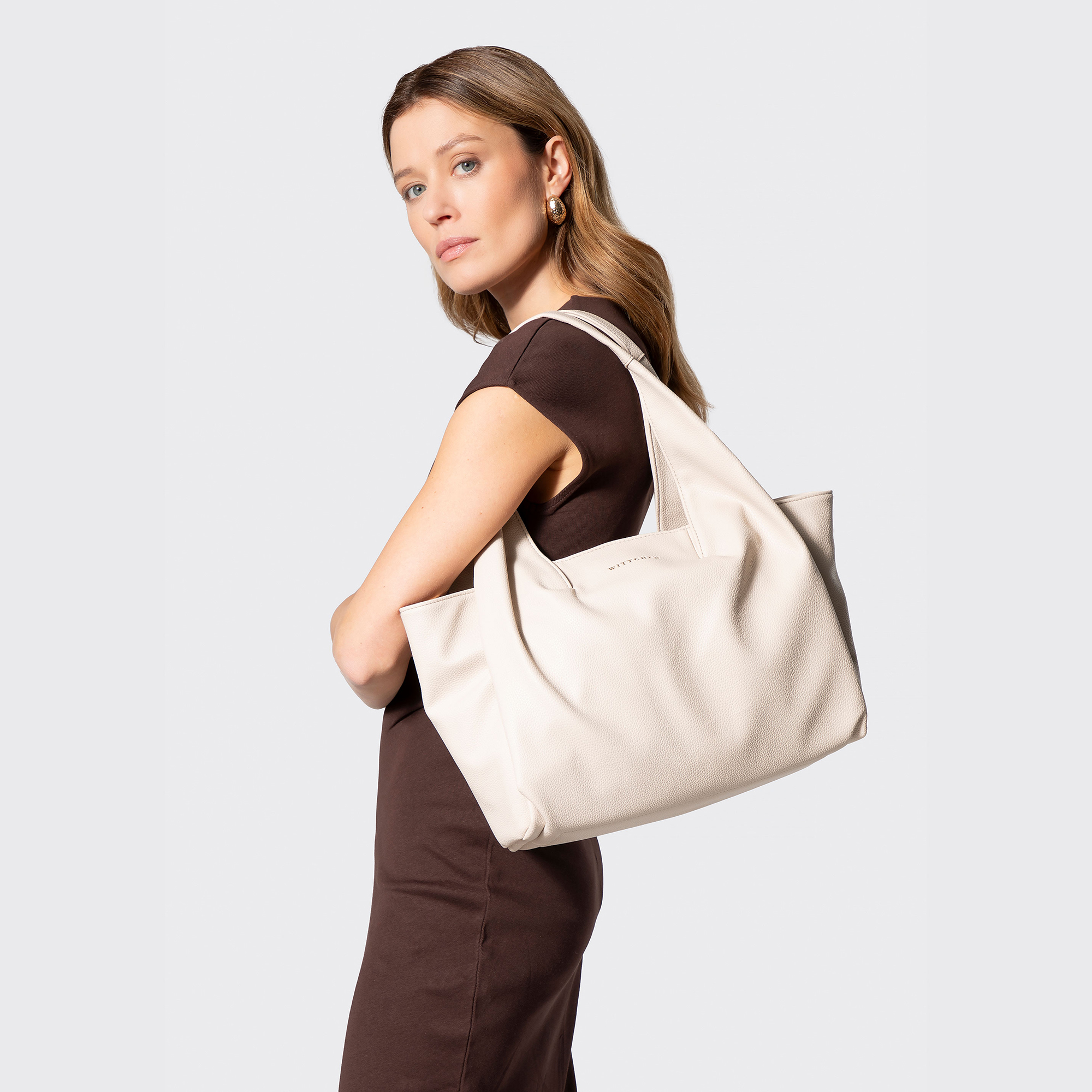Dámska shopper kabelka z imitácie kože krémová 102-4Y-412-0, Vyberte variant krémová