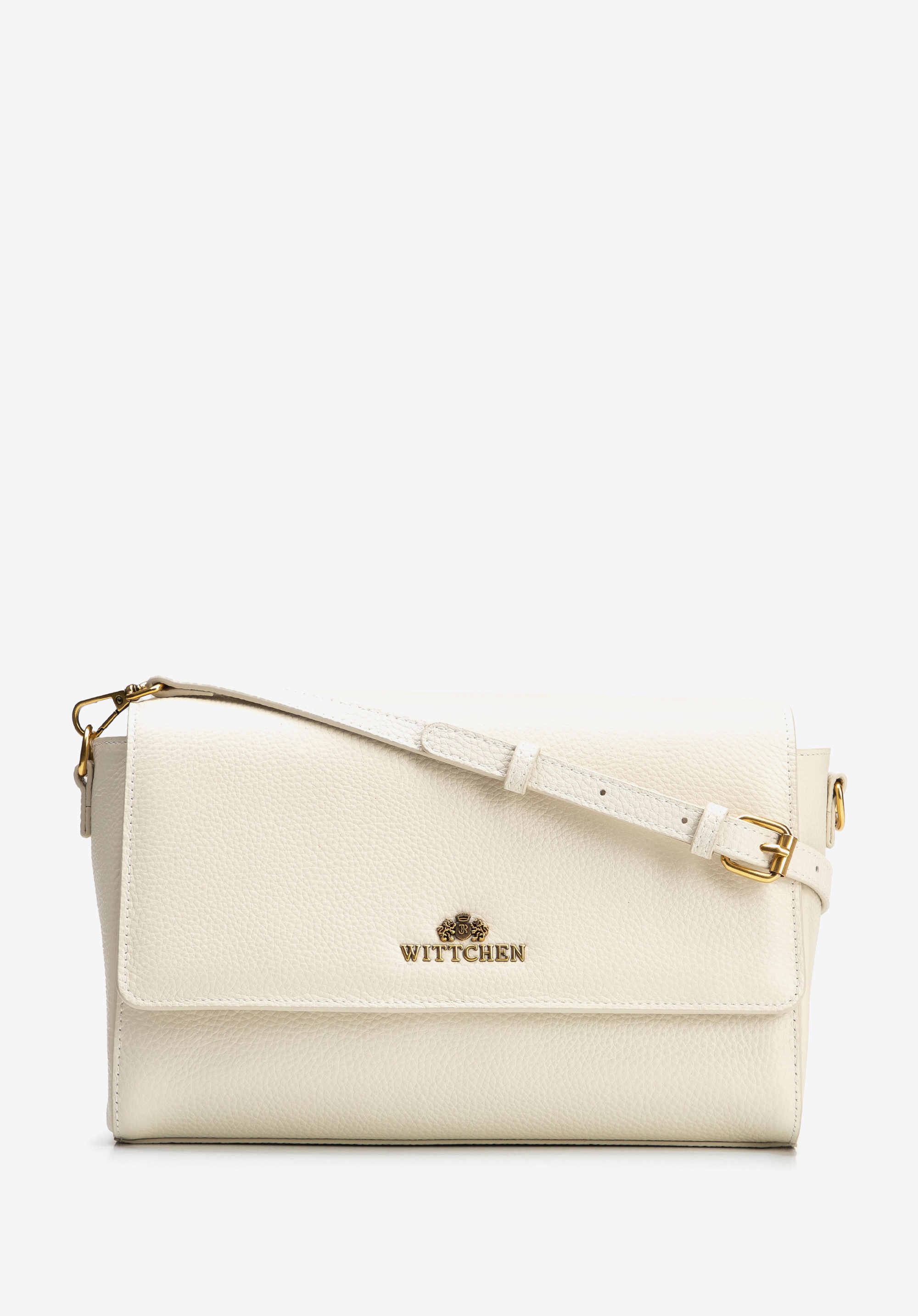 Elegant leather crossbody bag, cream, 102-4E-211-0, Photo 1