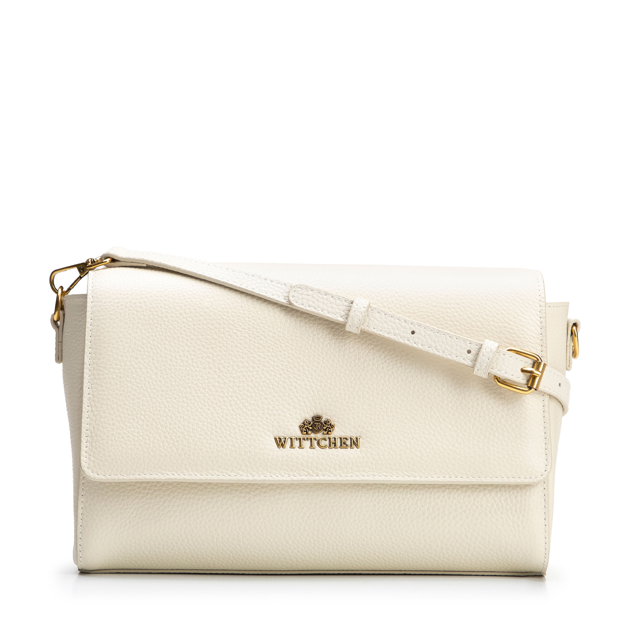 Krémová crossbody kabelka z prírodnej kože s klopou 102-4E-211-0, Vyberte variant krémová
