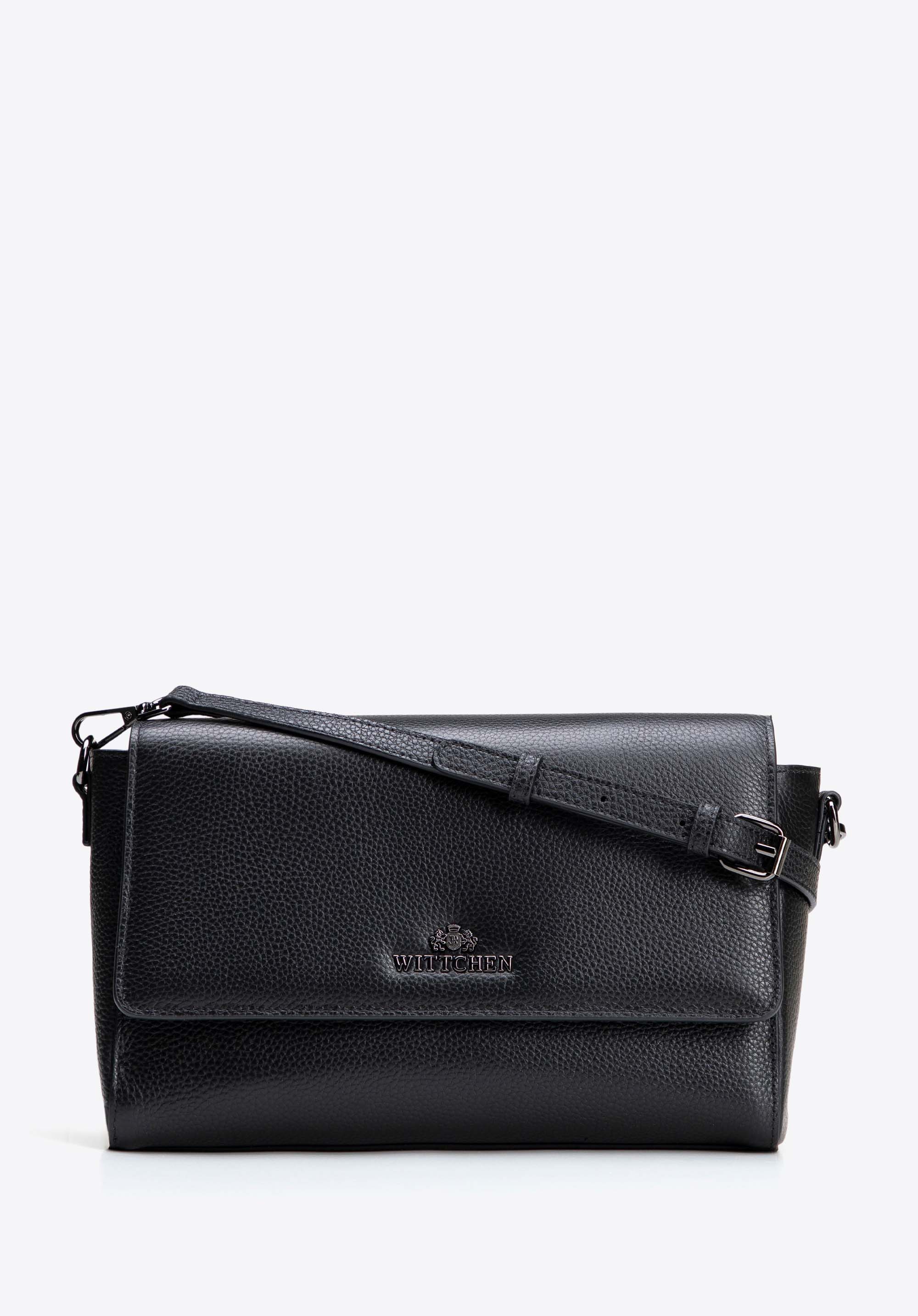 Elegant leather crossbody bag, black-silver, 102-4E-211-1S, Photo 1