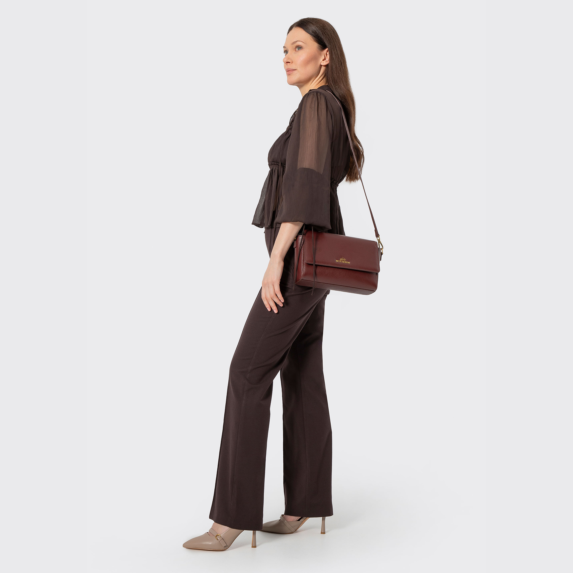Bordová dámska crossbody kabelka Wittchen z prírodnej kože, Vyberte variant bordová