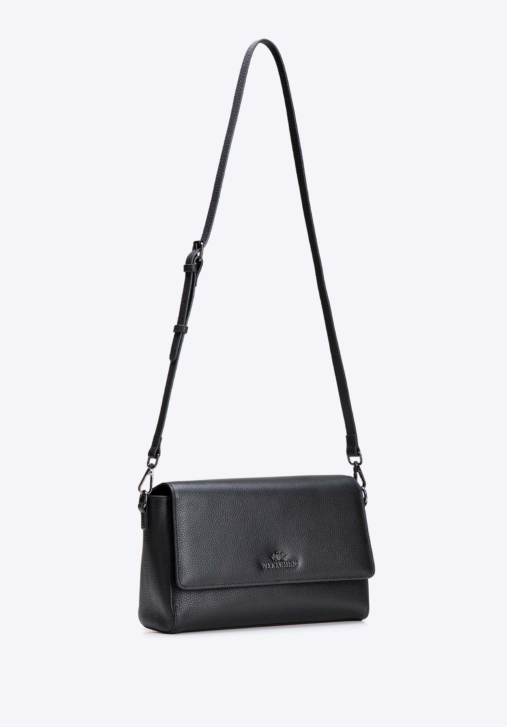 Elegancka listonoszka ze skóry naturalnej, czarno-srebrny, 102-4E-211-1S, Zdjęcie 1