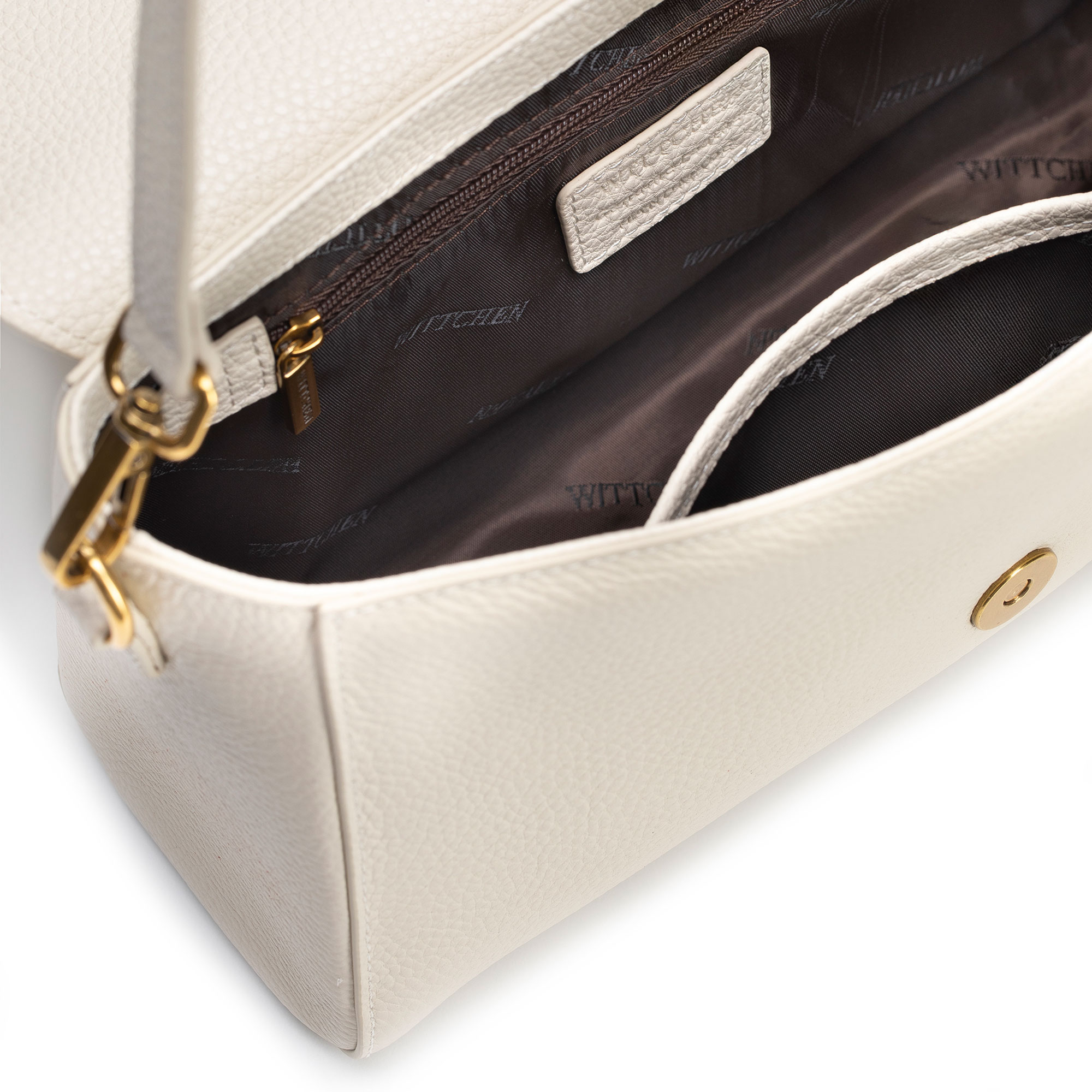 Krémová crossbody kabelka z prírodnej kože s klopou 102-4E-211-0, Vyberte variant krémová