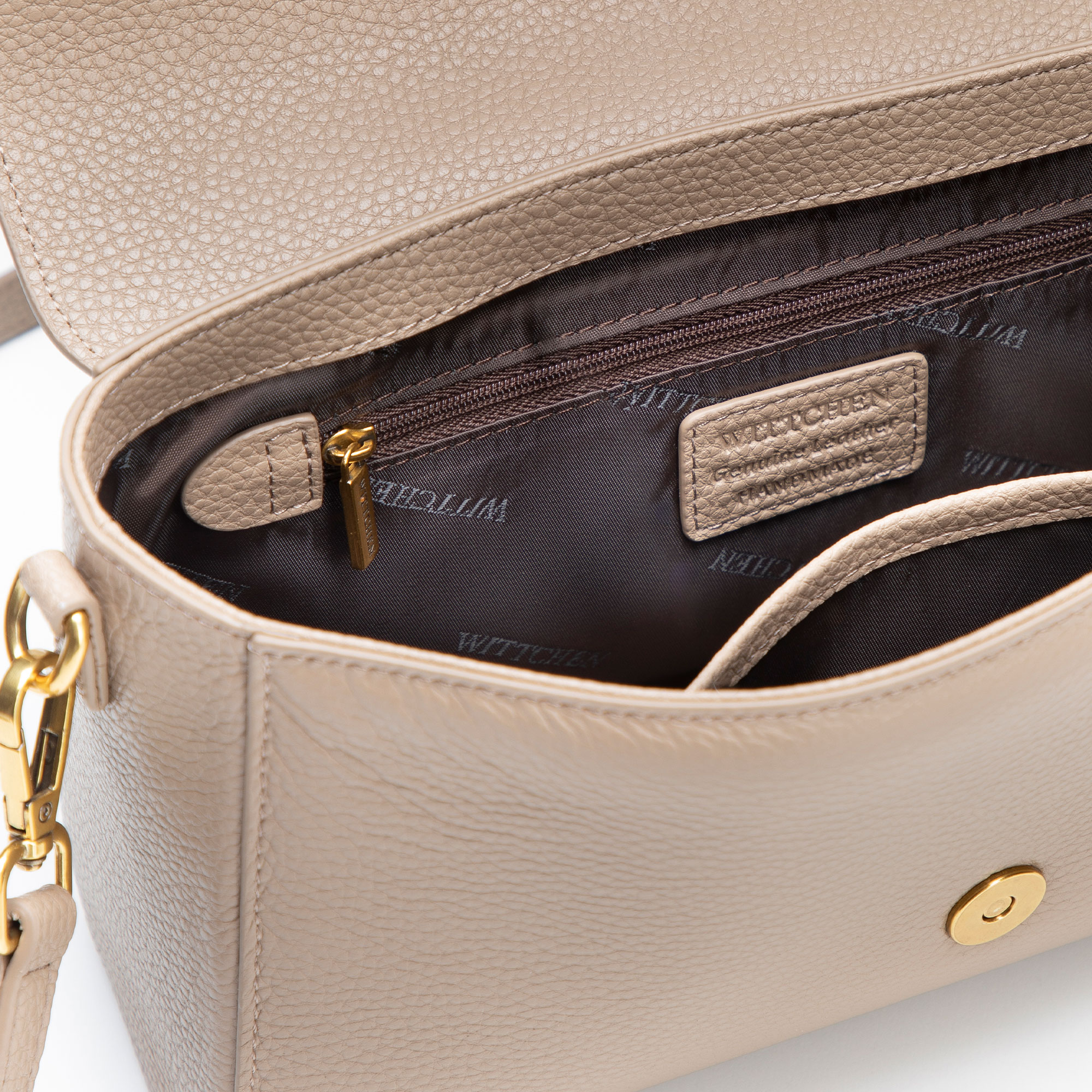 Béžová crossbody kabelka z prírodnej kože s klopou 102-4E-211-9, Vyberte variant béžová