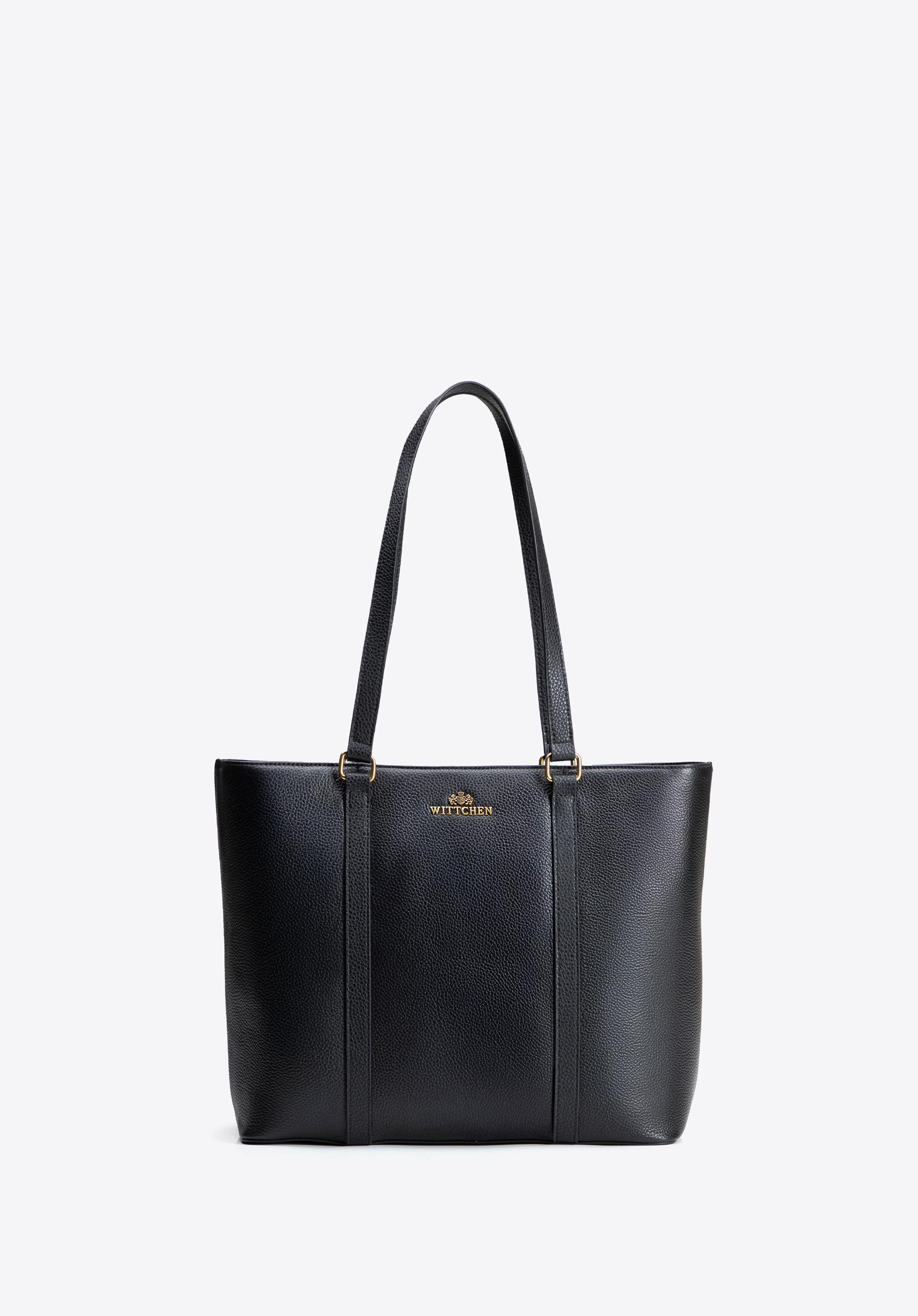 Stylish leather shopper bag, black-gold, 102-4E-209-1G, Photo 1