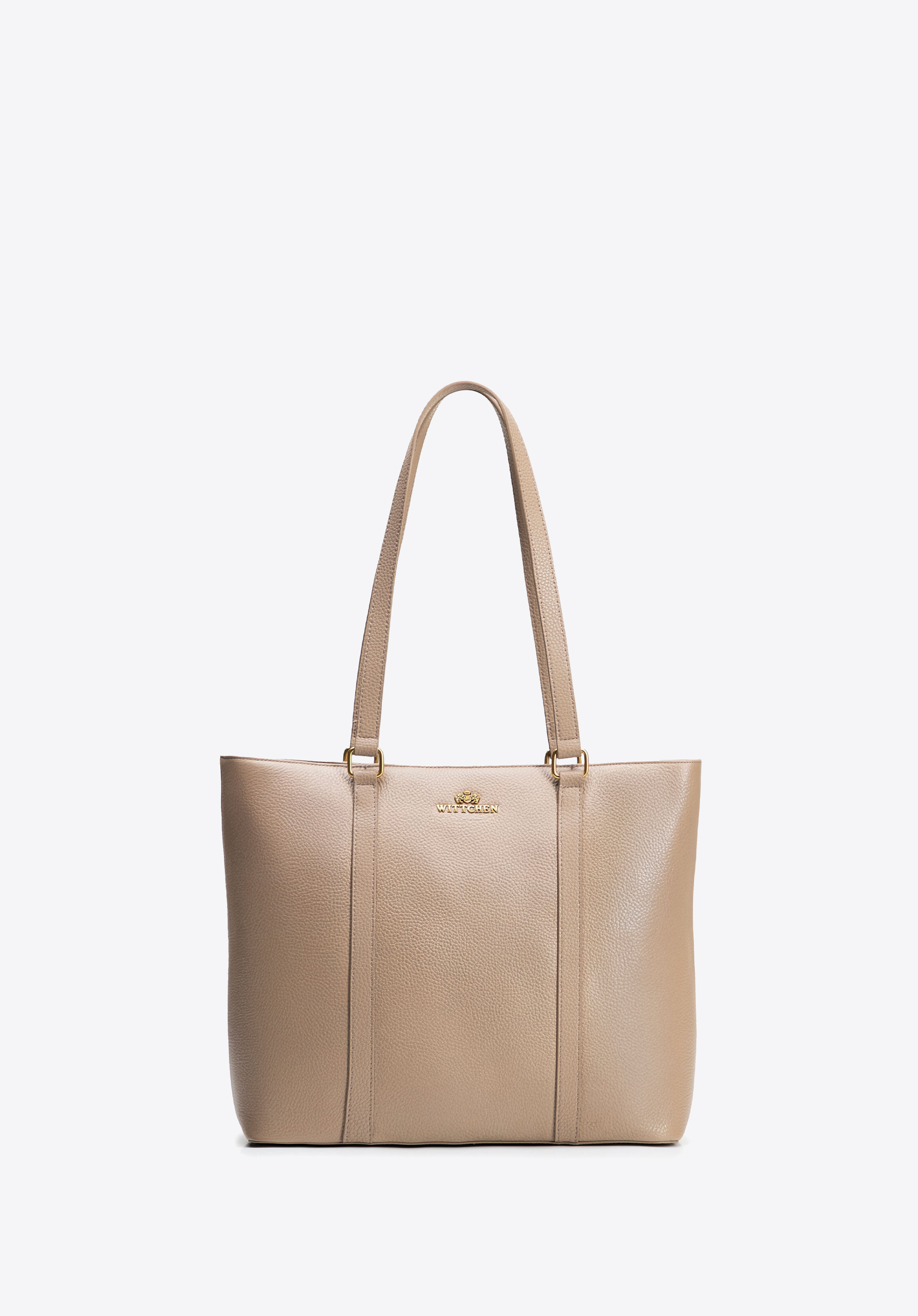 Stylish leather shopper bag, beige, 102-4E-209-9, Photo 1