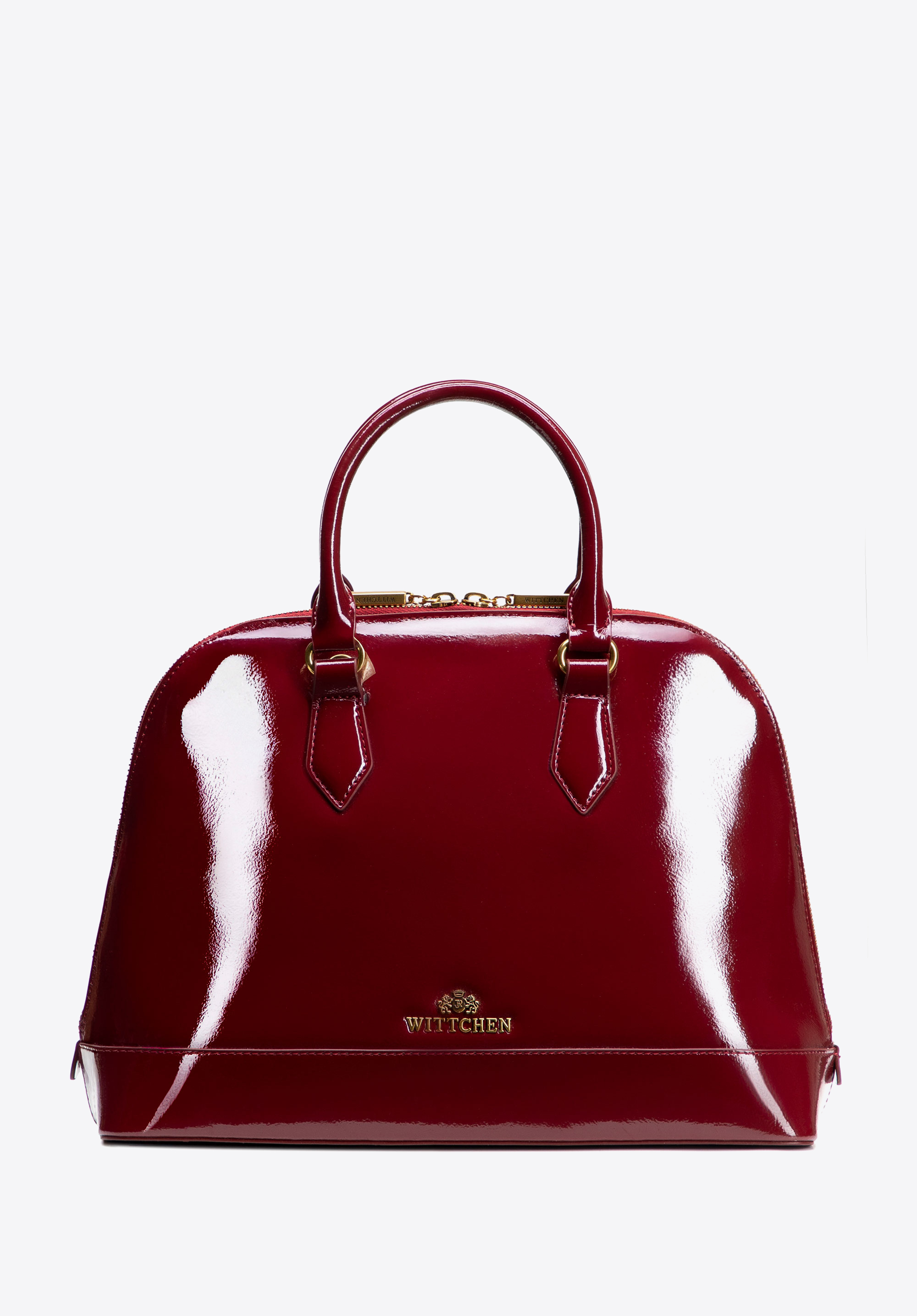 Women's elegant patent leather tote bag, burgundy, 102-4E-203-3, Photo 1