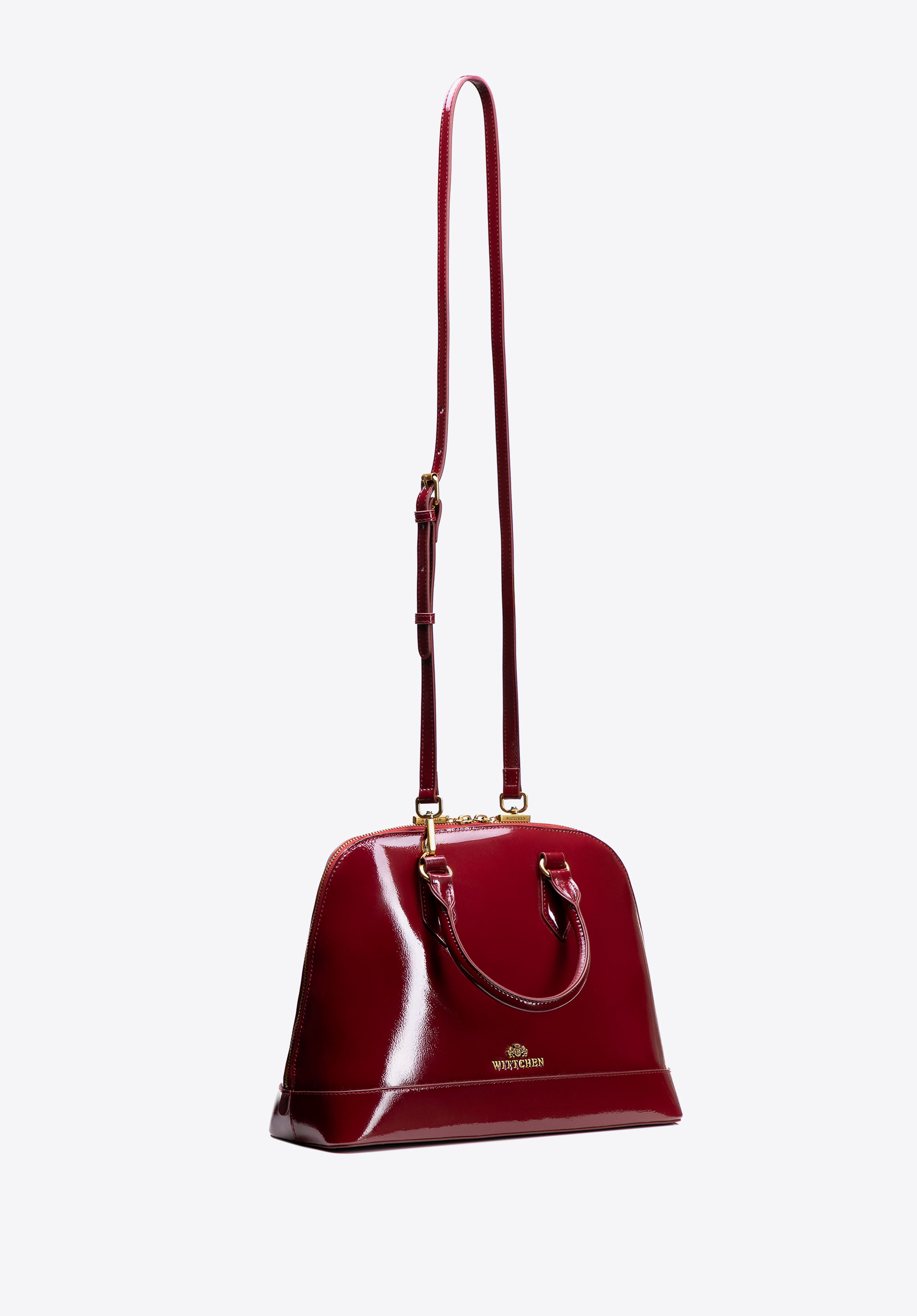 Women's elegant patent leather tote bag, burgundy, 102-4E-203-3, Photo 1