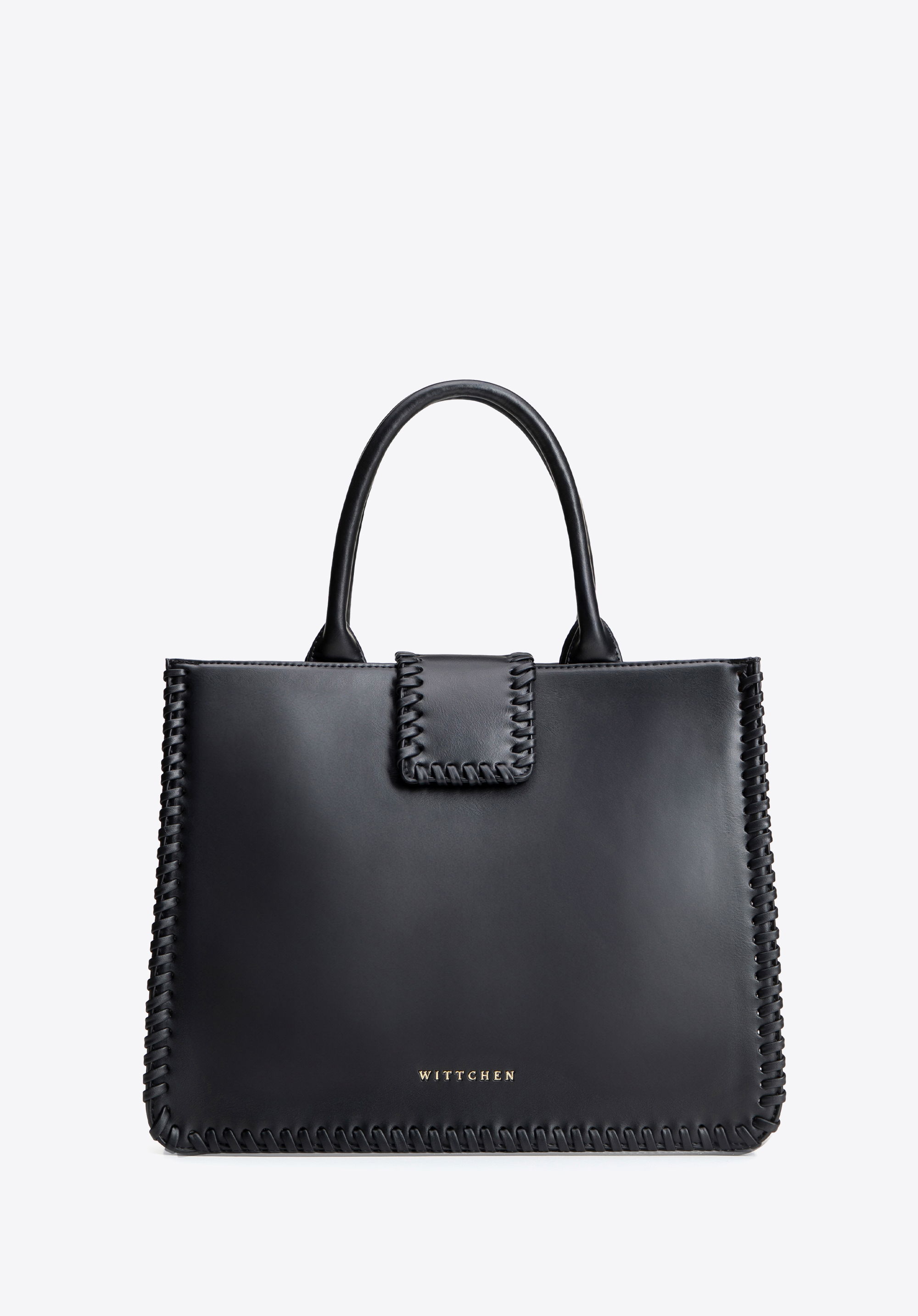 Elegant faux leather tote bag with decorative stitching, black, 101-4Y-403-1, Photo 1