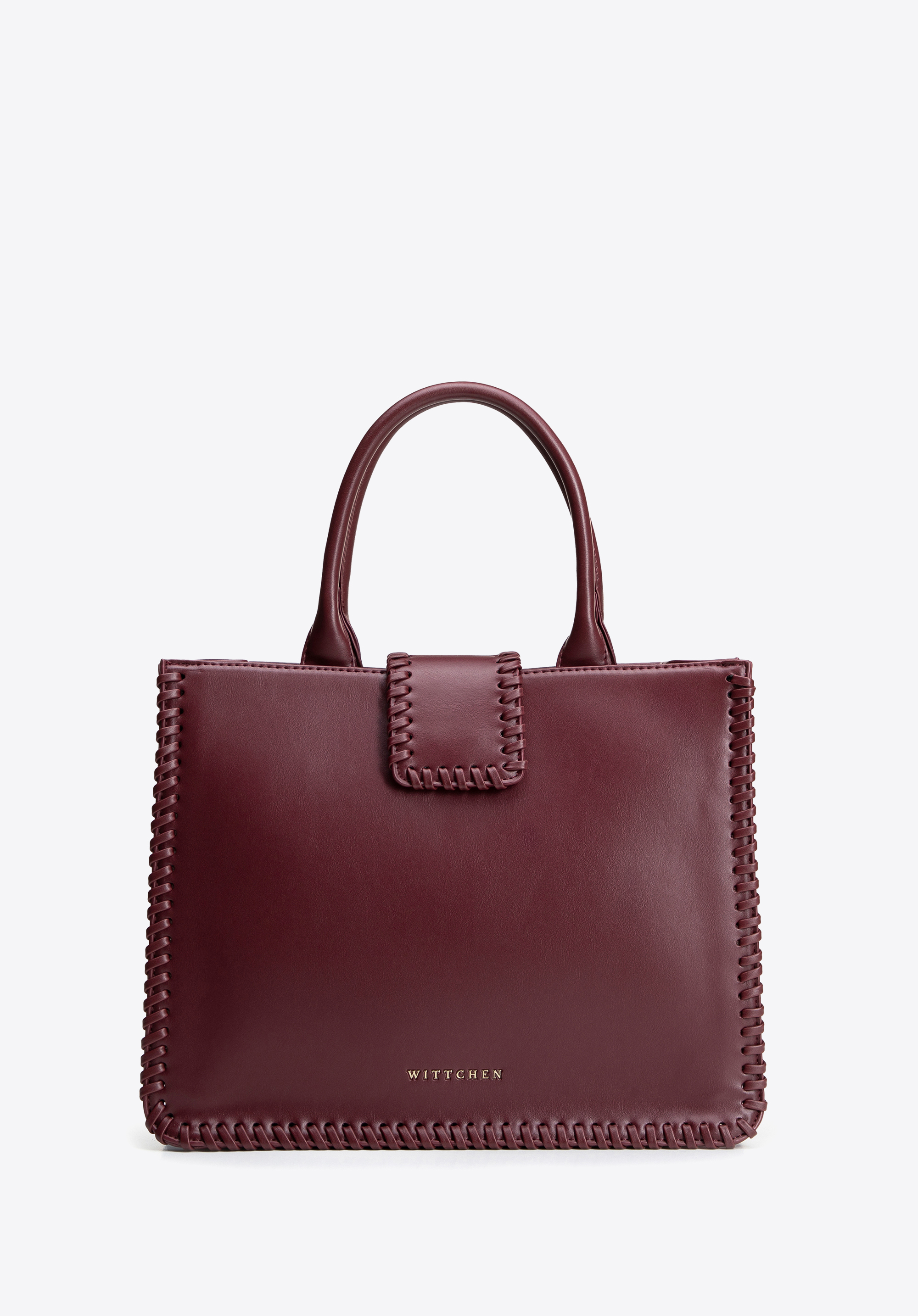 Elegant faux leather tote bag with decorative stitching, burgundy, 101-4Y-403-3, Photo 1