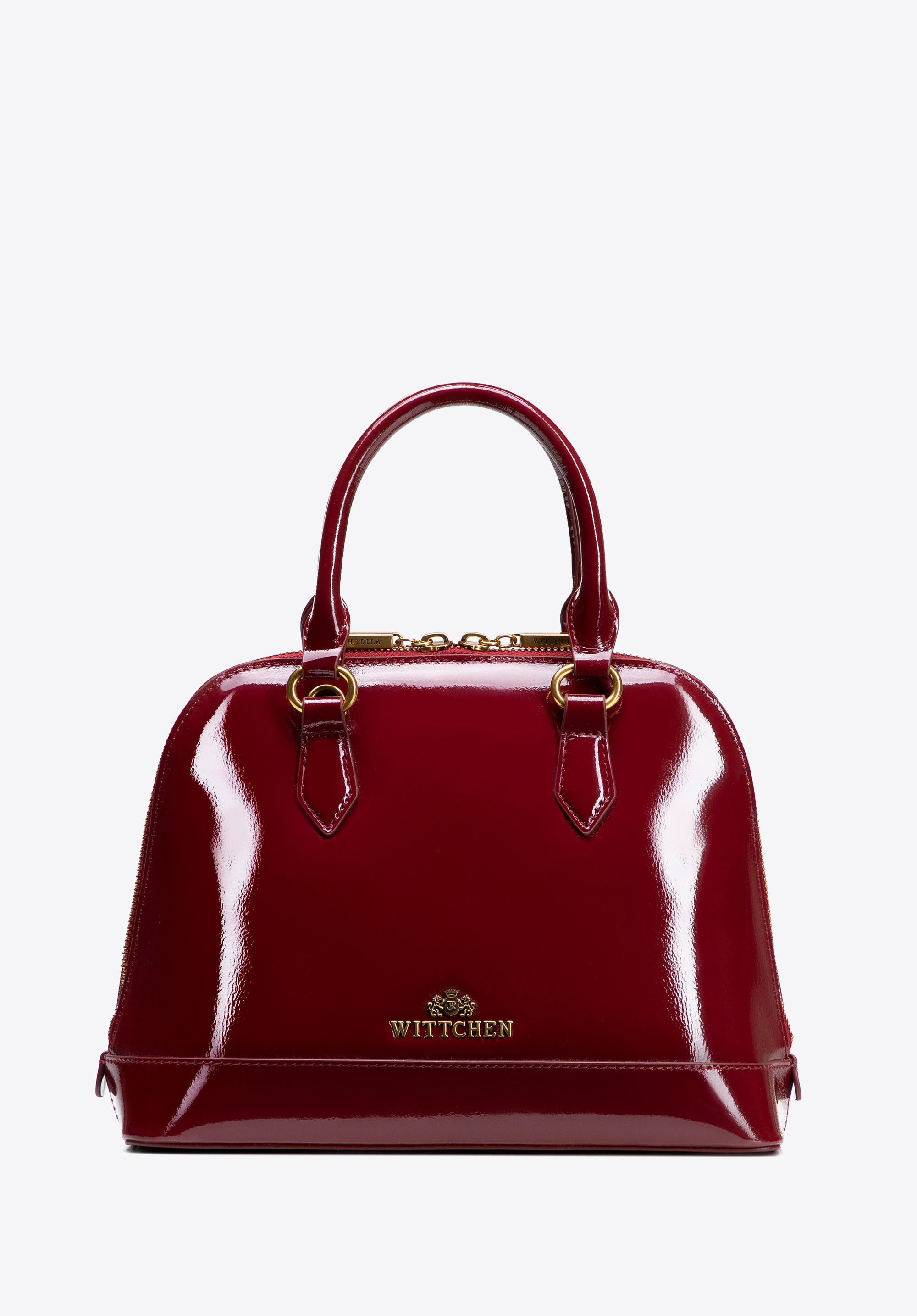 Elegancki kuferek ze skóry lakierowanej, bordowy, 102-4E-201-3, Zdjęcie 1