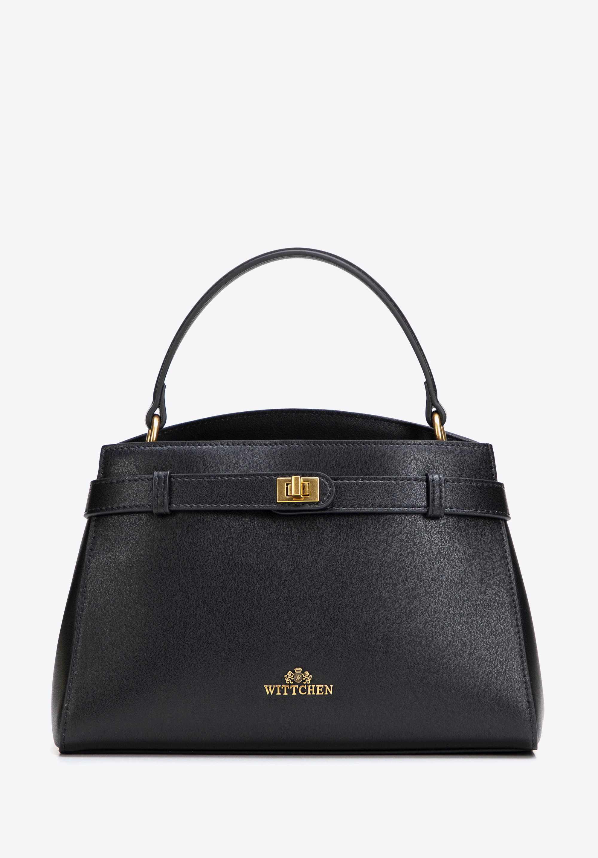 Elegant small leather tote bag, black, 102-4E-627-1, Photo 1