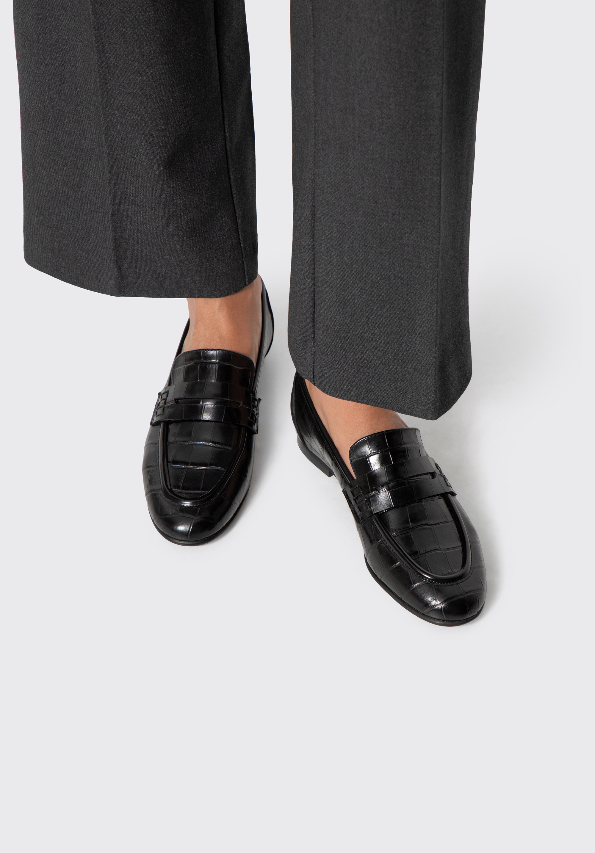 Eleganckie mokasyny damskie ze skóry naturalnej croco, czarny, 103-D-100-1-35, Zdjęcie 1