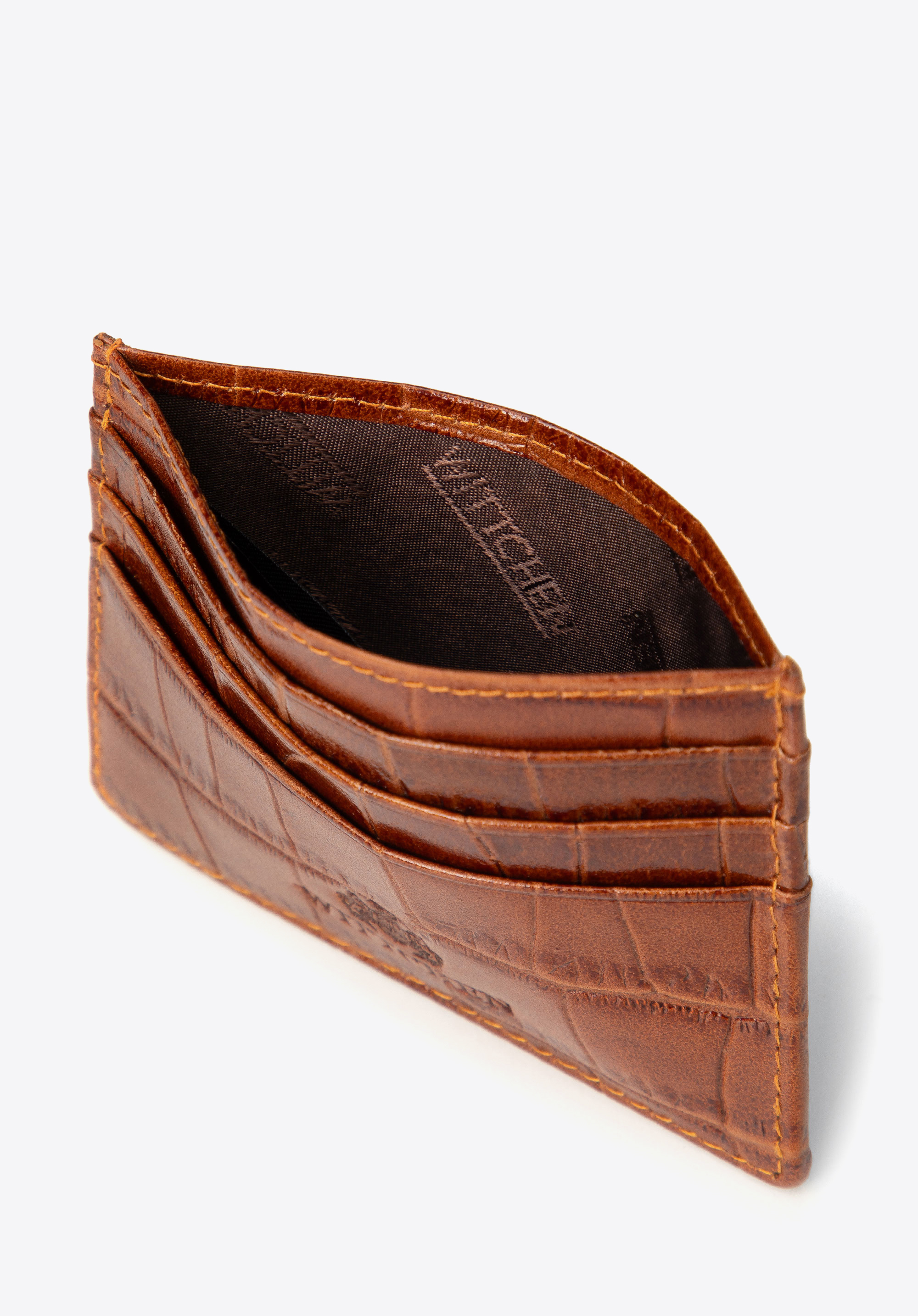 Croc-embossed leather credit card holder, brown, 98-2-002-5C, Photo 1