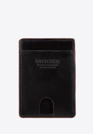 Leather credit card case with brown trim, black, 26-2-450-1, Photo 1