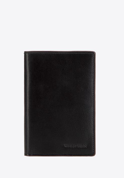 Etui na paszport skórzane z brązową lamówką, czarny, 26-1-450-4, Zdjęcie 1