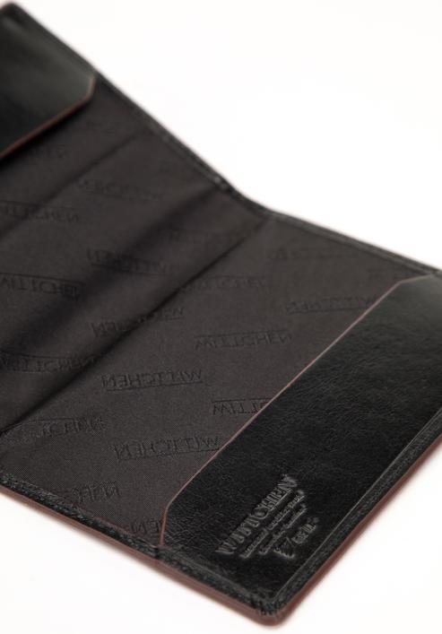 Etui na paszport skórzane z brązową lamówką, czarny, 26-1-450-4, Zdjęcie 3