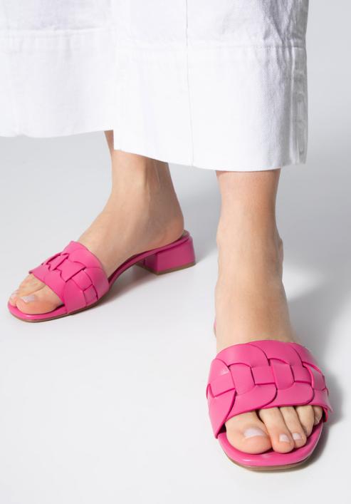 Braided sandals with low heel, pink, 98-DP-201-1-36, Photo 15