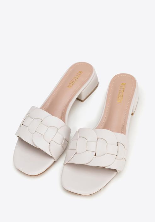 Braided sandals with low heel, cream, 98-DP-201-1-35, Photo 2