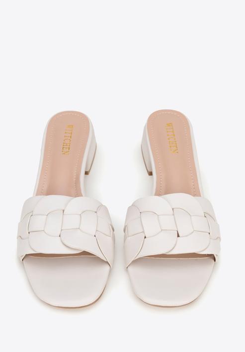 Braided sandals with low heel, cream, 98-DP-201-P-36, Photo 3