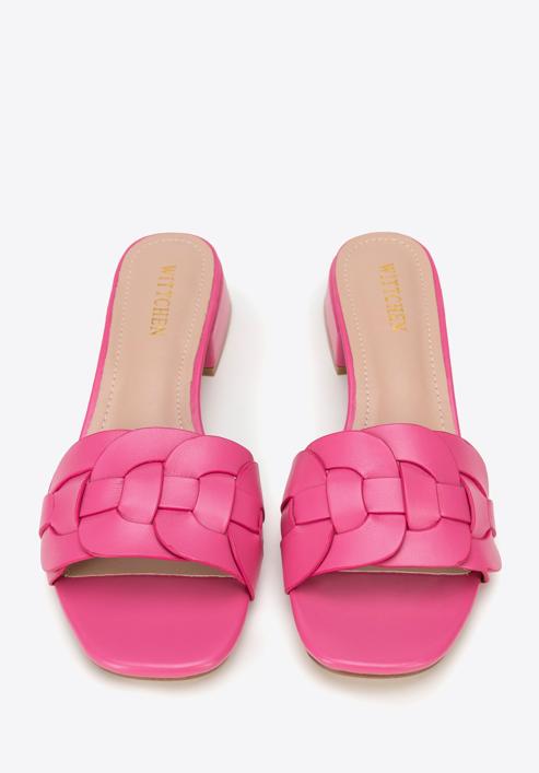 Braided sandals with low heel, pink, 98-DP-201-1-40, Photo 3