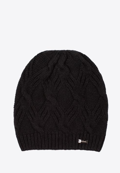 Women's winter cable knit beanie, black, 97-HF-104-1, Photo 1