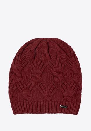 Women's winter cable knit beanie, dar red, 97-HF-104-2, Photo 1
