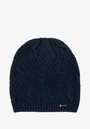 Women's winter cable knit beanie, navy blue, 97-HF-104-7, Photo 1