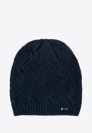 Women's winter cable knit beanie, navy blue, 97-HF-104-1, Photo 1