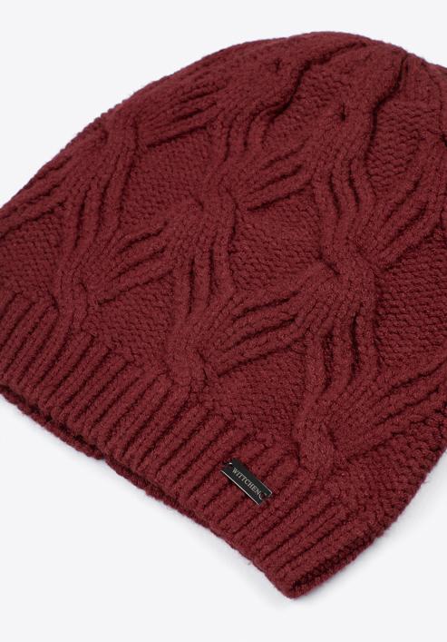 Women's winter cable knit beanie, dar red, 97-HF-104-7, Photo 2