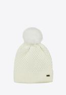 Women's winter seed stitch hat with pom pom, cream, 97-HF-005-9, Photo 1