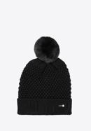 Women's winter seed stitch hat with pom pom, black, 97-HF-005-1, Photo 1