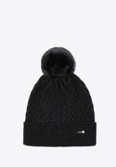 Winter hat with herringbone stitch pattern, black, 97-HF-007-2, Photo 1