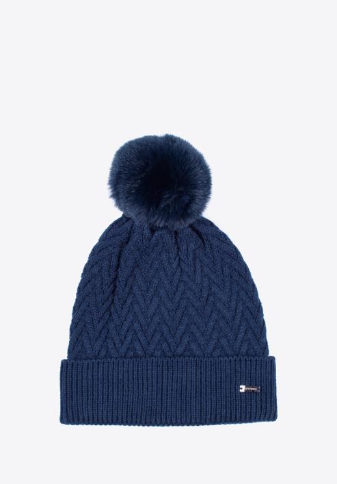 Winter hat with herringbone stitch pattern, navy blue, 97-HF-007-2, Photo 1