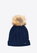 Women's cable knit winter hat, navy blue, 97-HF-016-P, Photo 1