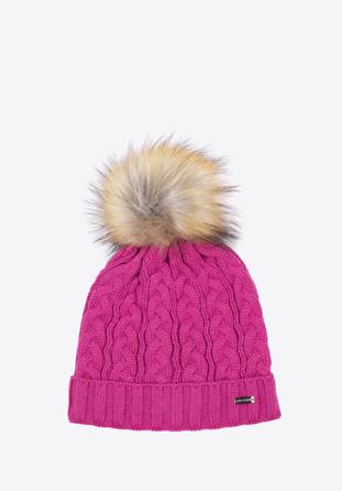Women's cable knit winter hat, pink, 97-HF-016-P, Photo 1
