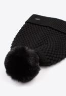 Women's winter seed stitch hat with pom pom, black, 97-HF-005-1, Photo 2