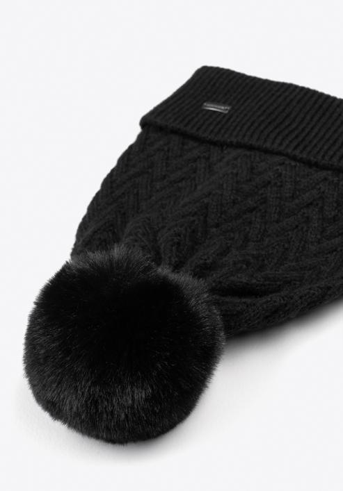 Winter hat with herringbone stitch pattern, black, 97-HF-007-2, Photo 2