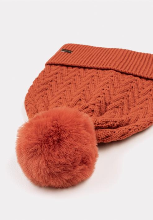 Winter hat with herringbone stitch pattern, brick red, 97-HF-007-Z, Photo 2