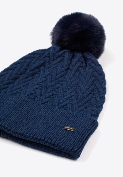 Winter hat with herringbone stitch pattern, navy blue, 97-HF-007-Z, Photo 2