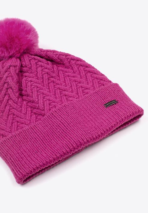 Winter hat with herringbone stitch pattern, pink, 97-HF-007-6, Photo 2