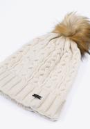 Women's cable knit winter hat, cream, 97-HF-016-7, Photo 2