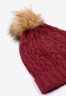 Damska czapka z warkoczowym splotem i pomponem, czerwony, 97-HF-016-0, Zdjęcie 2